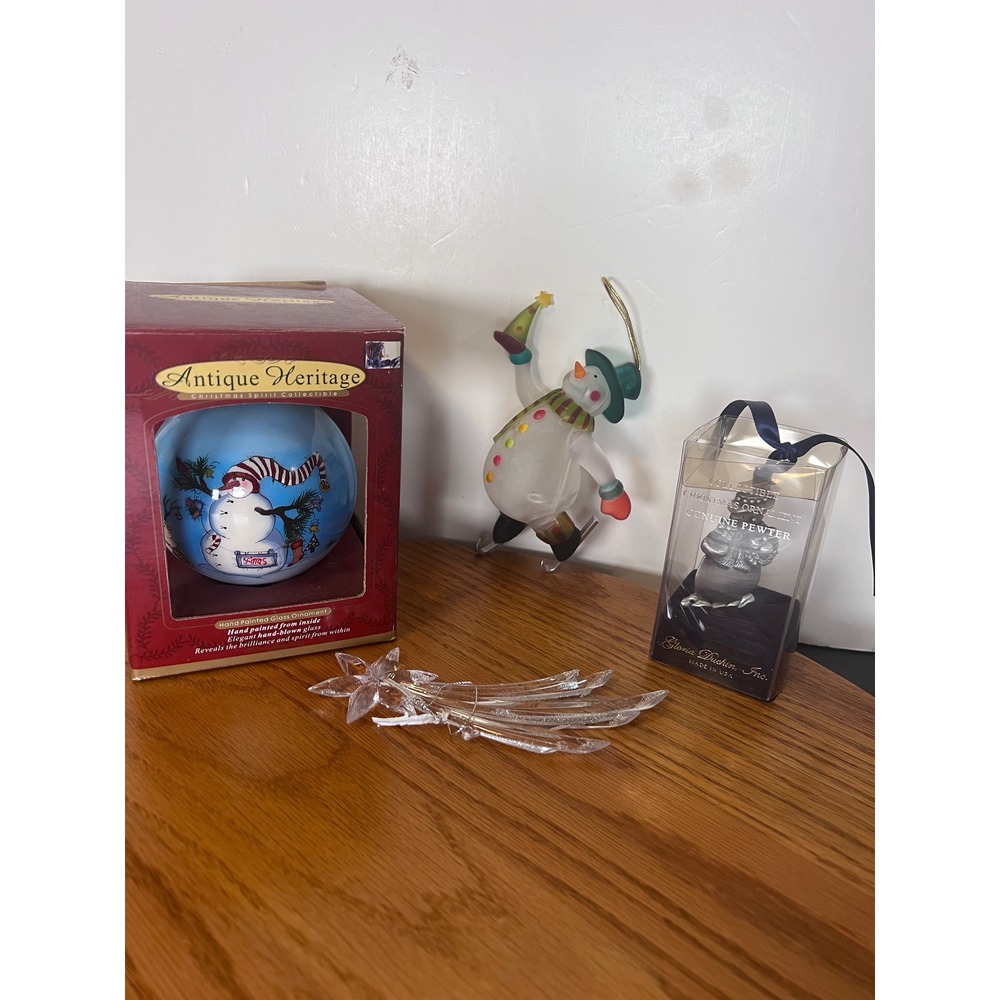 Antique Heritage‎ Hand Painted Glass Ornament Gloria Duchin Pewter Snowman